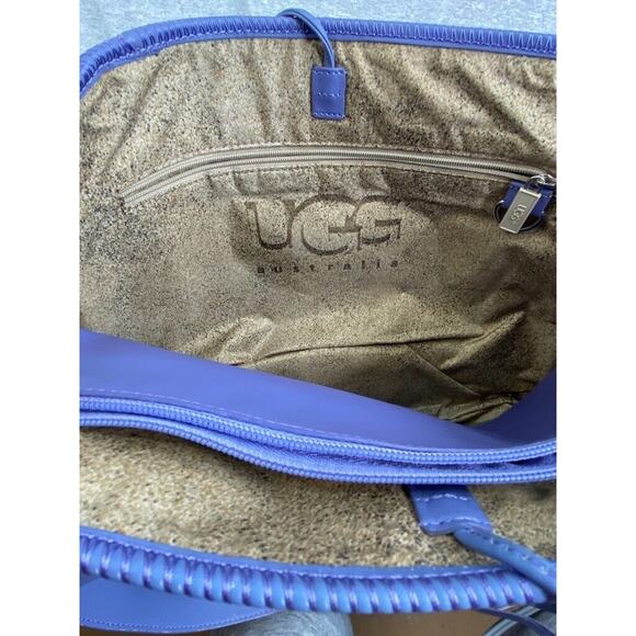 Ugg Australia Tote Womens Leather Canvas Khaki Purple Grab Shopping Bag Purse - Picture 10 of 14